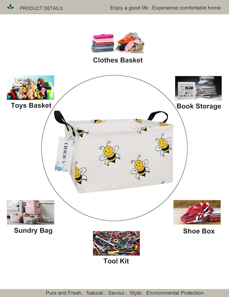 ONOEV Rectangular Folding Laundry Basket, waterproof Canvas Basket,gift basket,Suitable for children's room,Office,Clothes,Toys Storage(Bee) - Image 3